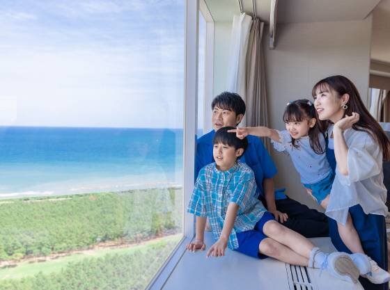 全室オーシャンビュー。シーガイアならではのダイナミックなロケーションに子供達も大興奮